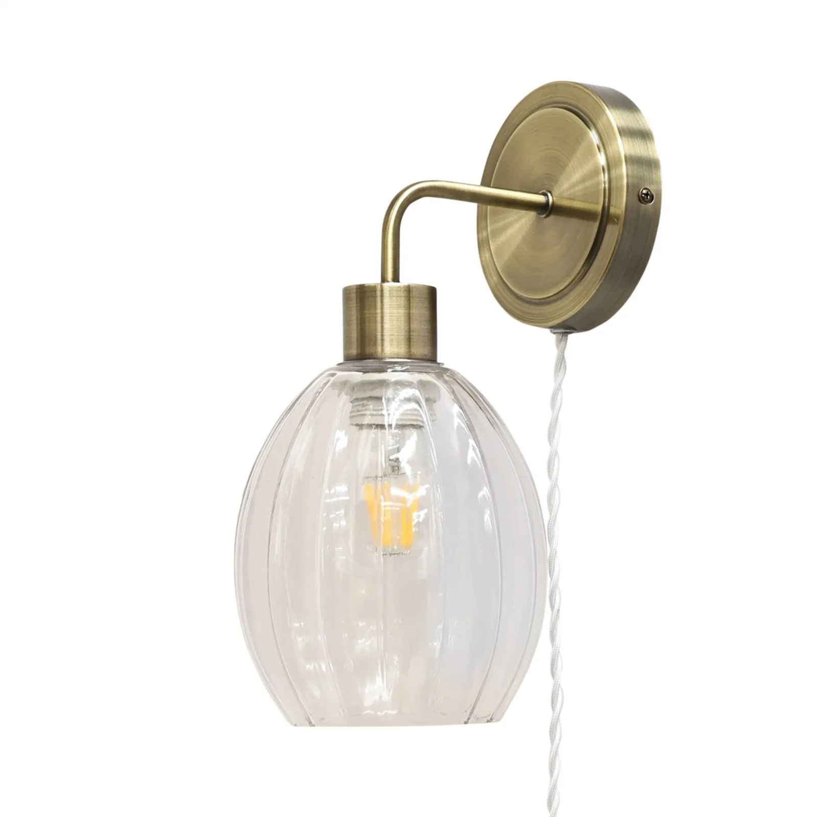 First Choice Lighting Set of 2 Toby - Antique Brass Plug in Wall Lights Fluted Shades in Gold 3