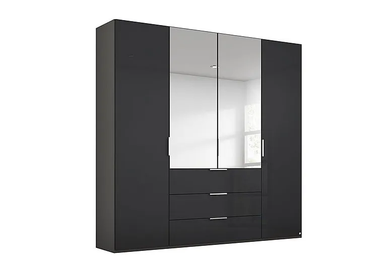 Formes Glass 4 Door Combi Hinged Wardrobe with 2 Mirrors and Drawers - Graphite/Basalt Front