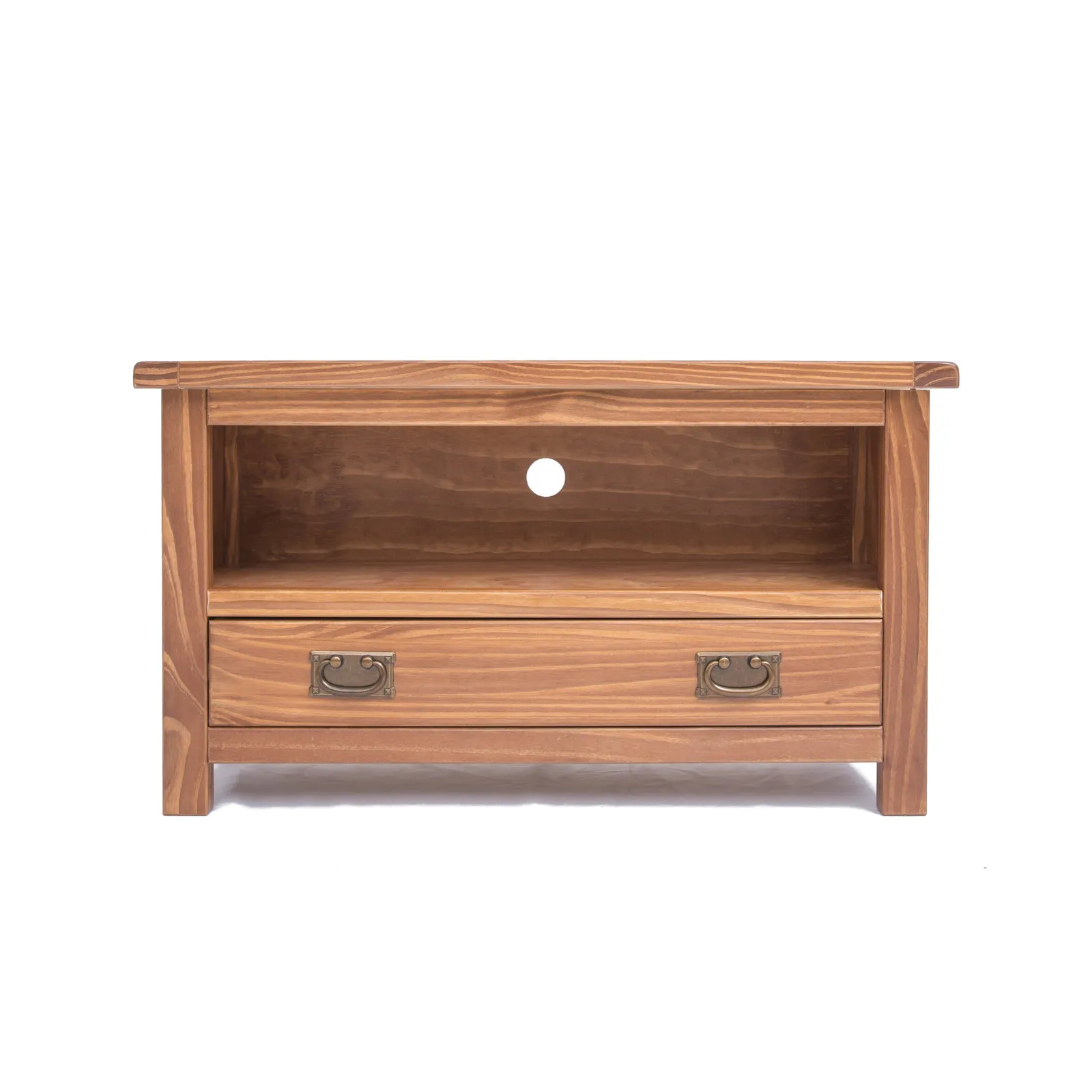 Cabinet Bits Padua Lacquered 1 Drawer TV Cabinet Brass Drop Handle in Brown