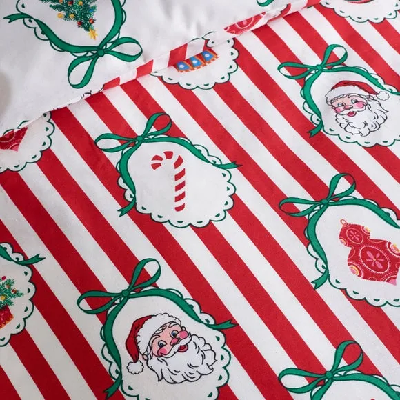 Catherine Lansfield Christmas Vintage Stripe Polycotton Duvet Cover & Pillowcase Set 3