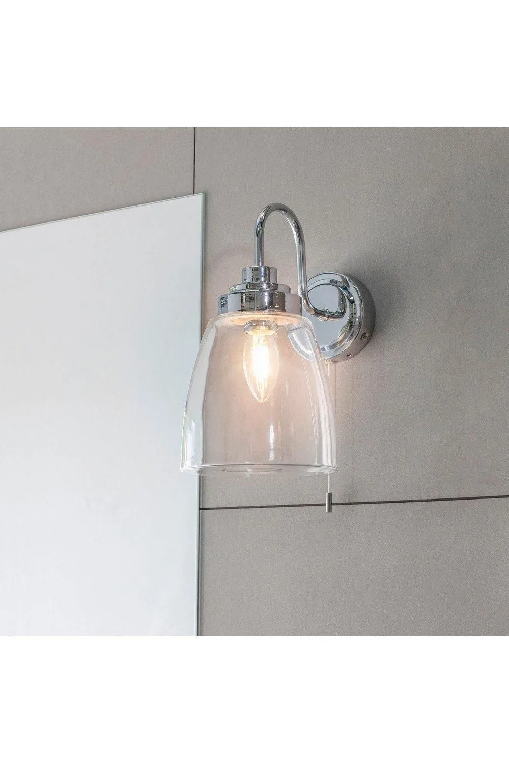 Netlighting Ashbury LED 1 Light Bathroom Wall Glass Chrome Plate IP44 LED E14 in Grey 2