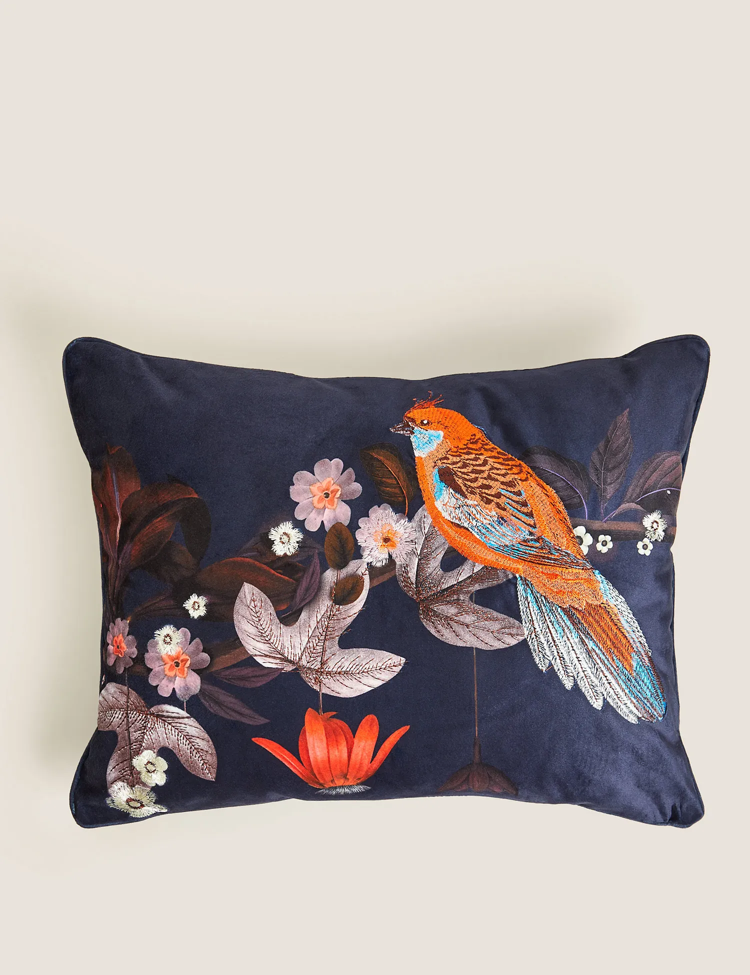 M&S Bird Embroidered Bolster Cushion