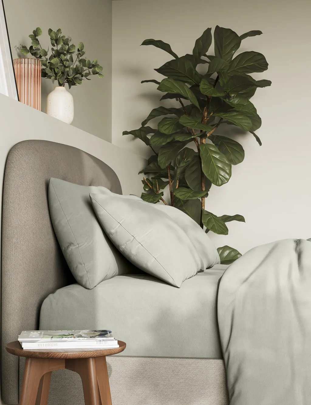 M&S 2 Pack Pure Cotton 300 Thread Count Pillowcases Light Grey