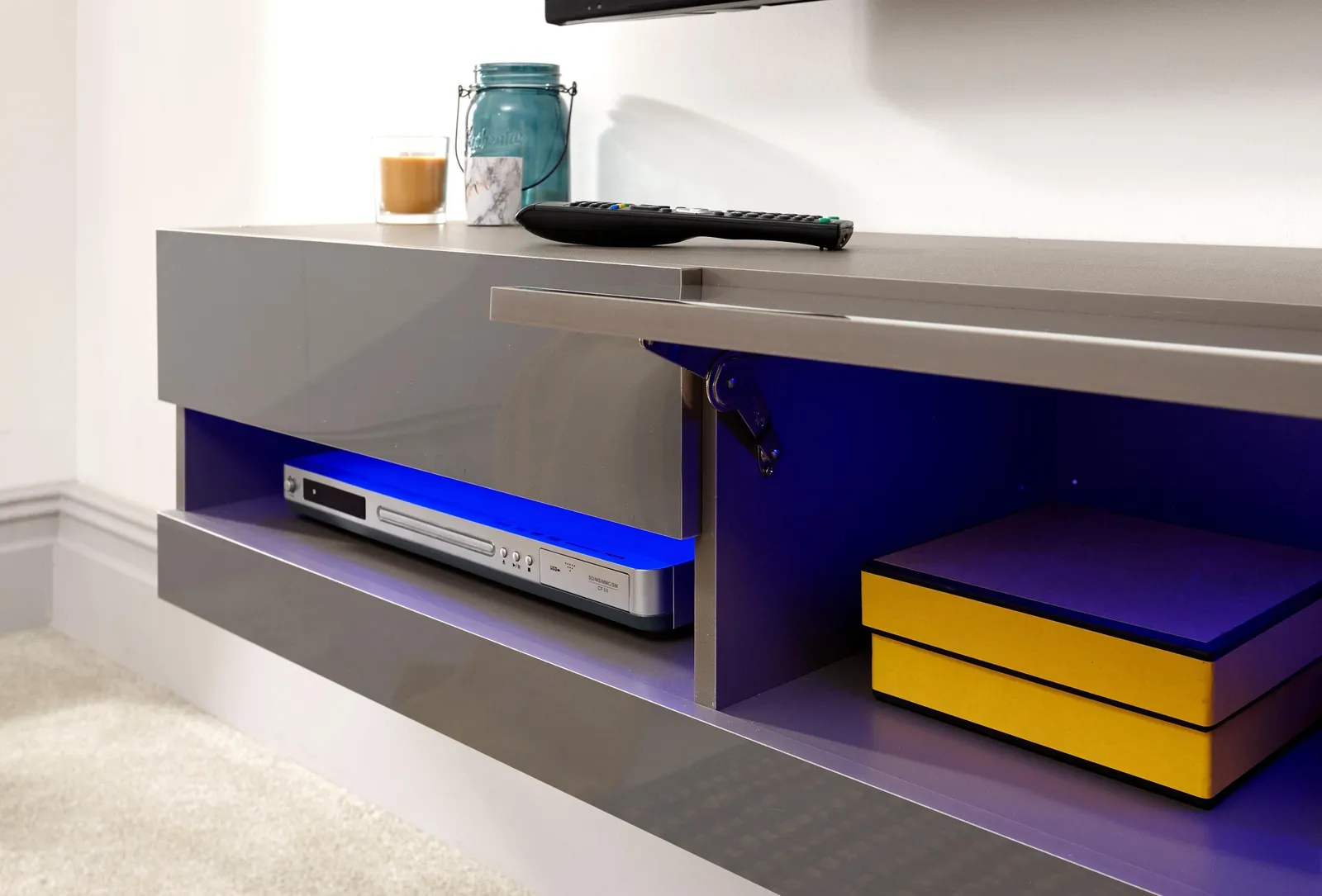 GFW Galicia 120cm Wall TV Unit with LED in Grey 4