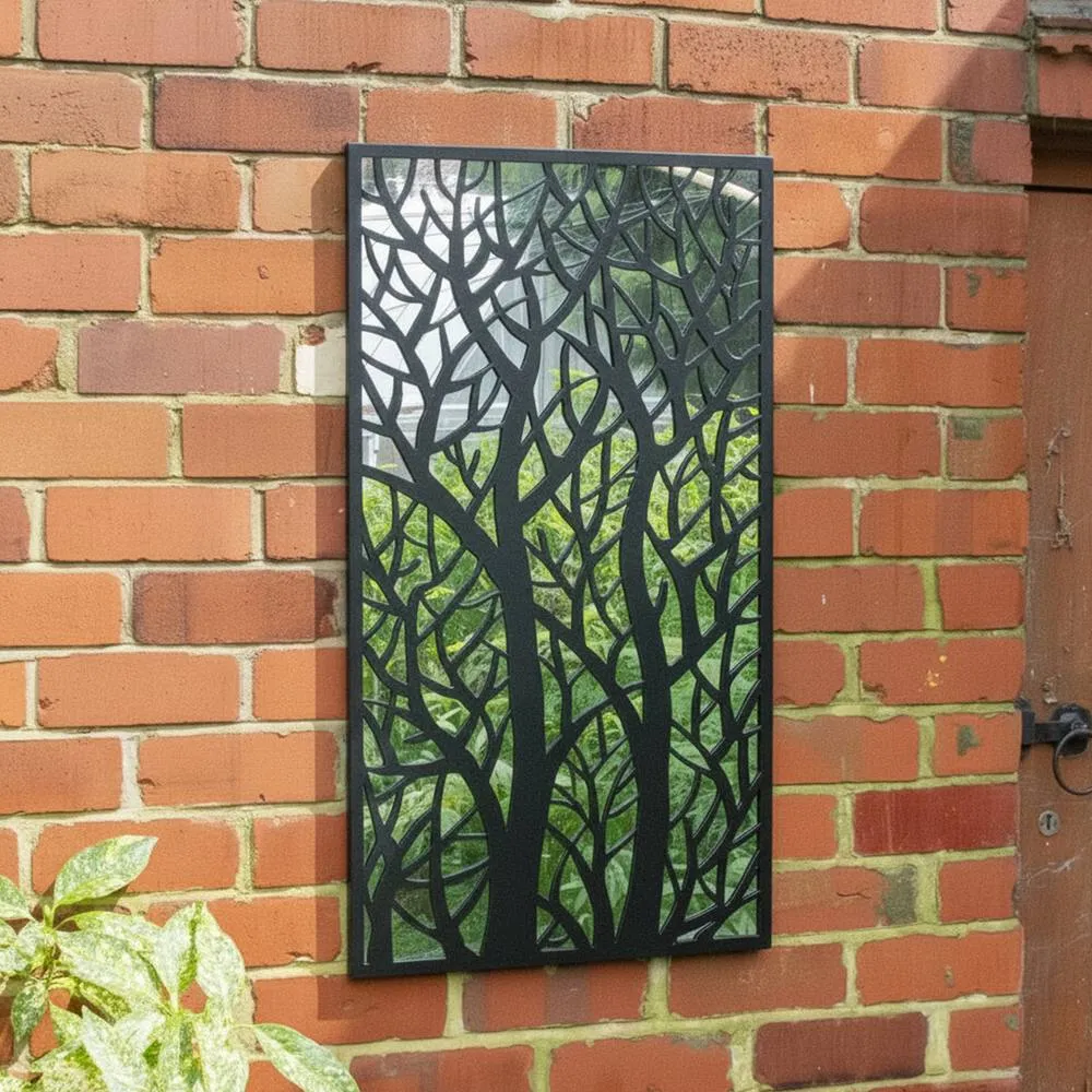 Melody Maison Black Tree Detail Garden Wall Mirror - 90cm X 50cm