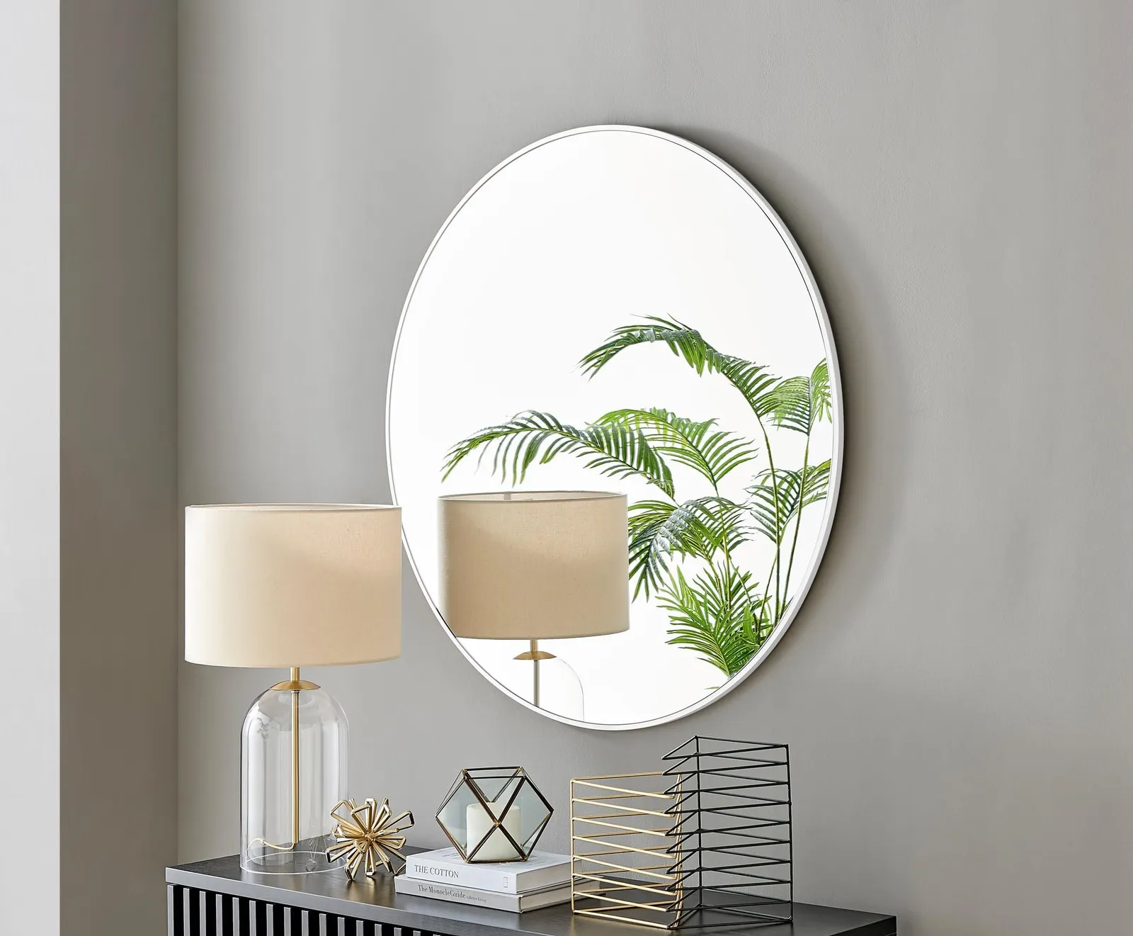 FurnitureboxUK Emma 100cm Large Art Deco Metal Frame Round Hallway Bedroom Dining & Living Room Wall Mirror in White