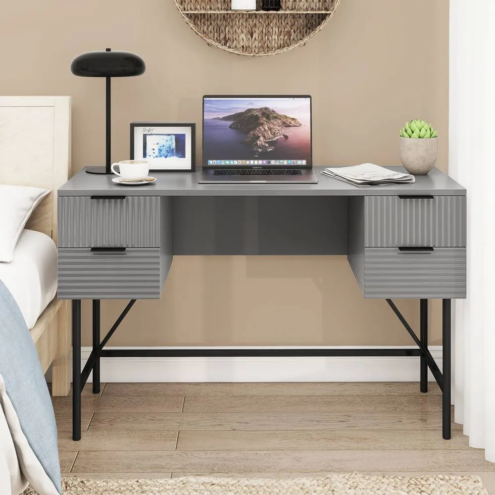 Costway 120cm Home Office Desk Computer Desk w/4 Drawers & Storage-Grey in Grey 3