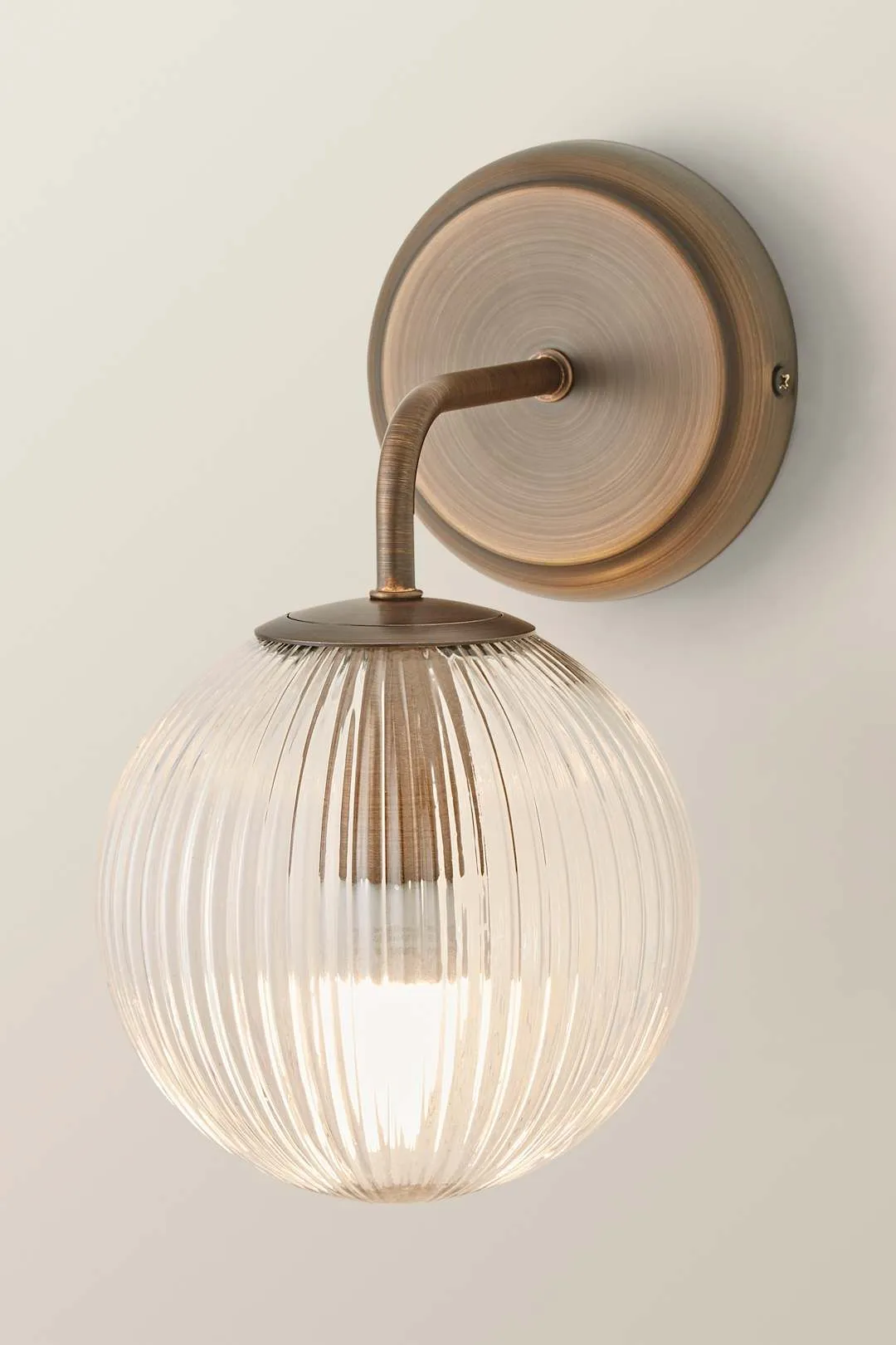 ValueLights Kempton Ribbed Glass Globe Shade Single Arm Wall Light in Bronze 3