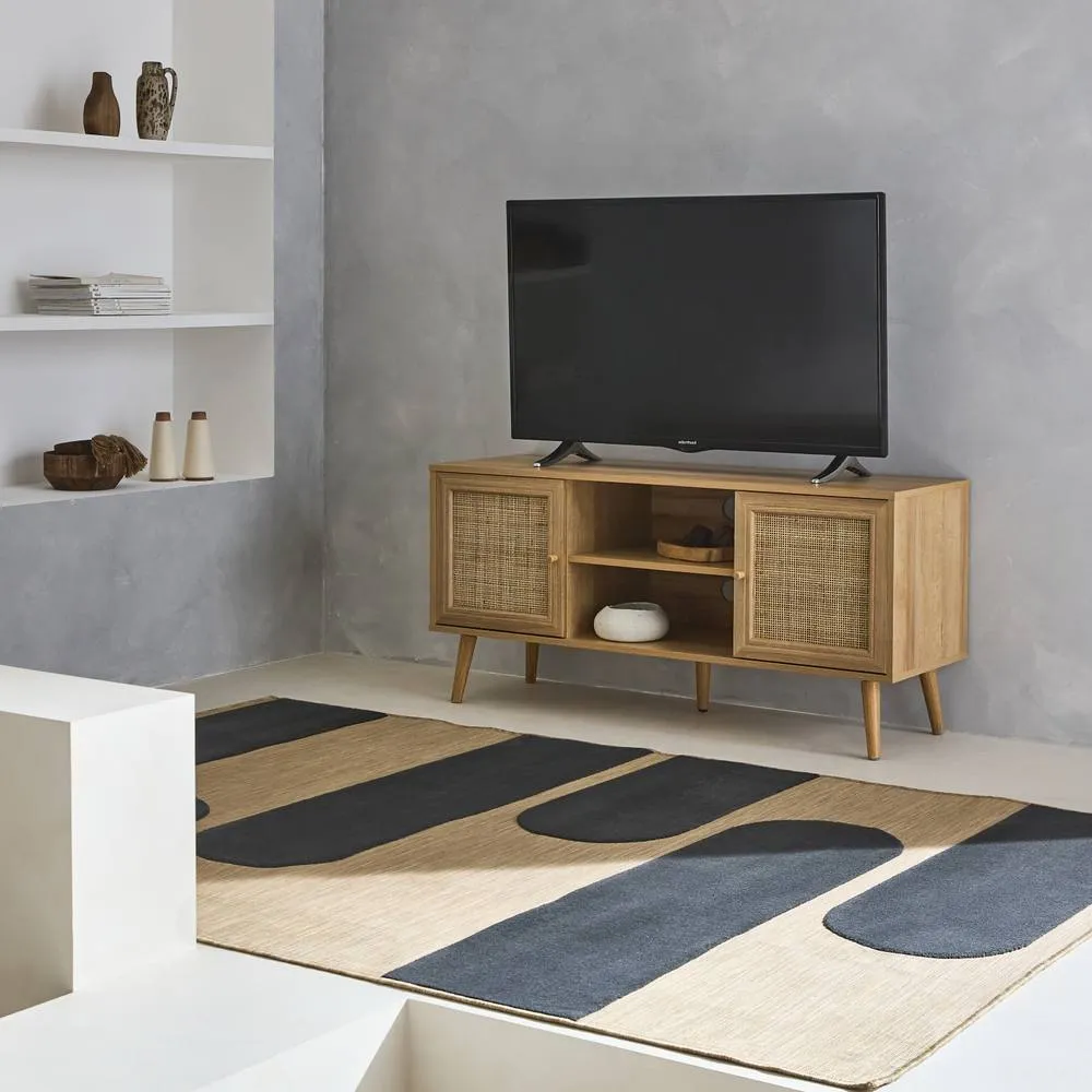 sweeek 120cm Tv Unit Wooden & Cane Effect 2 Doors in Light Brown 6