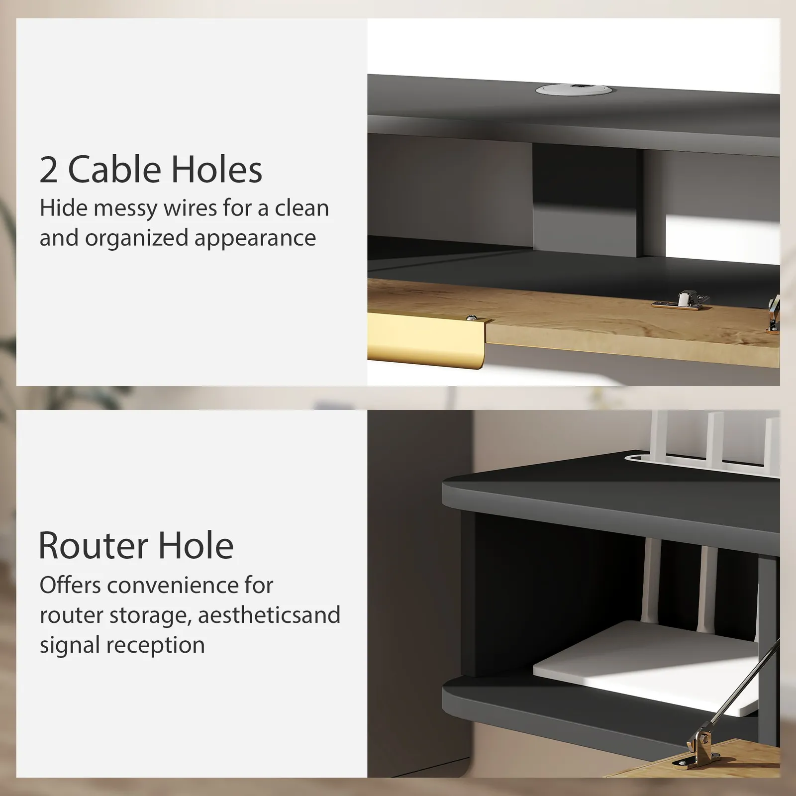 HOMCOM 120 cm Floating TV Unit with Storage Entertainment Media Console Grey in Dark Grey 6
