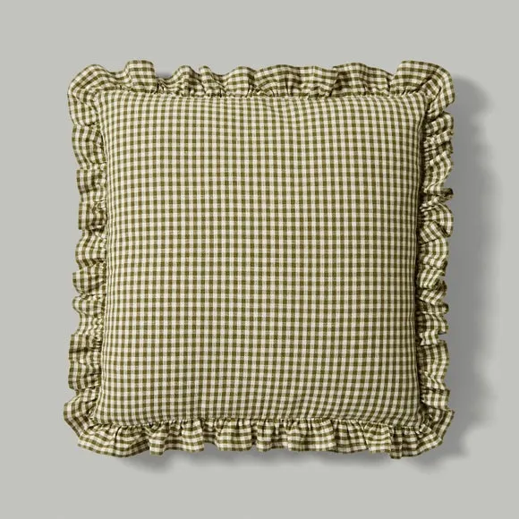 Gingham Frill Cotton Square Cushion Cover 3