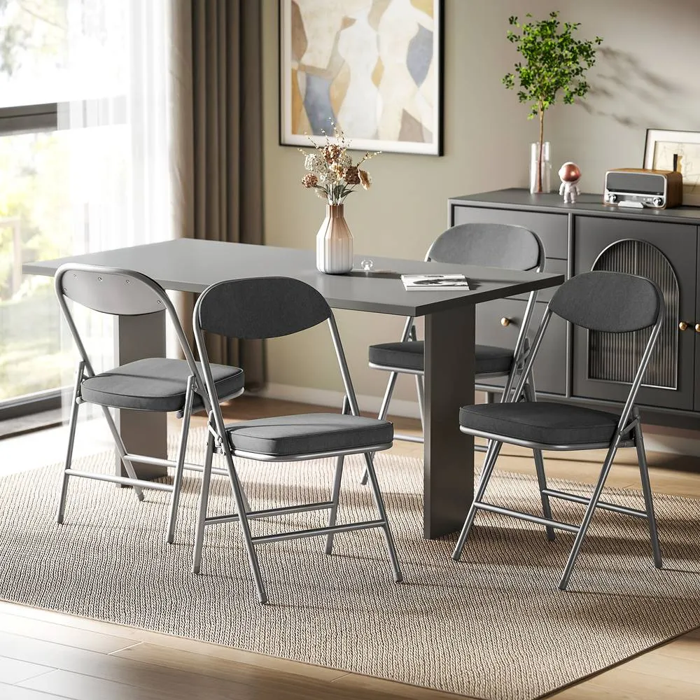 HOMCOM Folding Chairs Set of 4 with Cushioned Seat, Steel Frame in Dark Grey 1