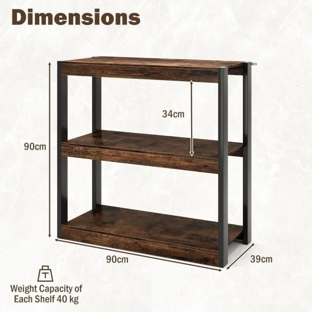 Costway 3 Tier Bookshelf Wooden Bookcase with Dual Anti-Tipping Kits Brown 2