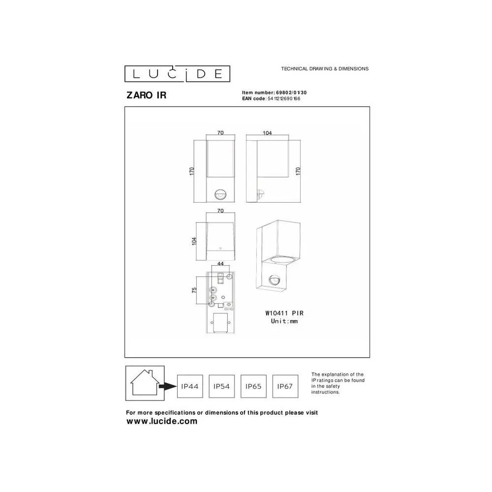Netlighting Lucide ZARO IR Wall spotlight Outdoor 1xGU10 IP65 Black 5