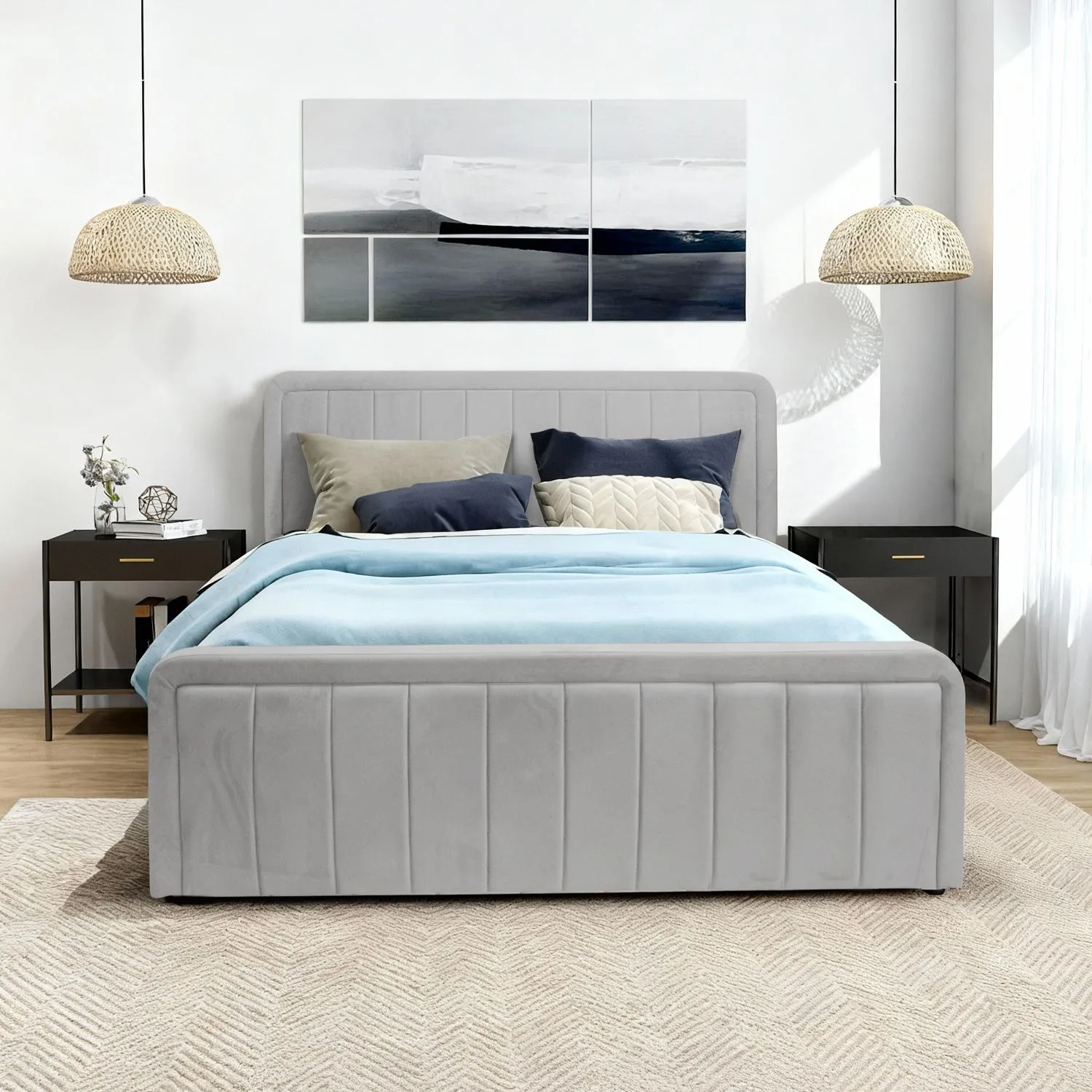 Comfy Living Ltd Brushed Velvet Ottoman Bedframe in Light Grey 3