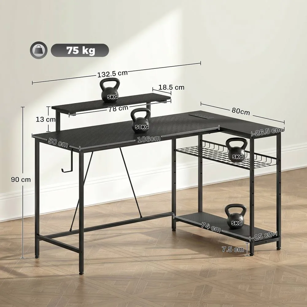HOMCOM L Shaped Desk with LED Lights & Storage, Black 3
