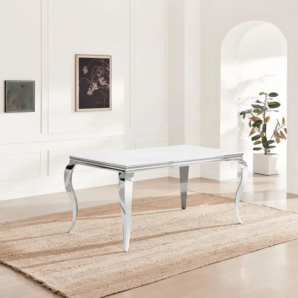 FurnitureboxUK Skye Rectangle Marble Effect Dining Table & 6 Grey Belgravia Chairs 4