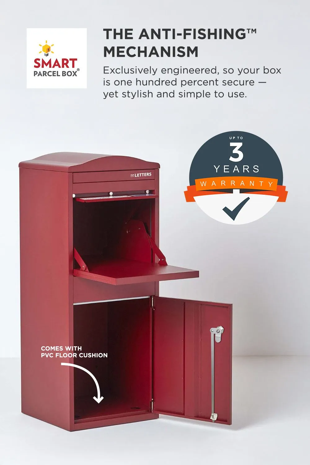 Homescapes Smart Parcel Box® Large Curved Top Front Access Secure Delivery Box in Red 3