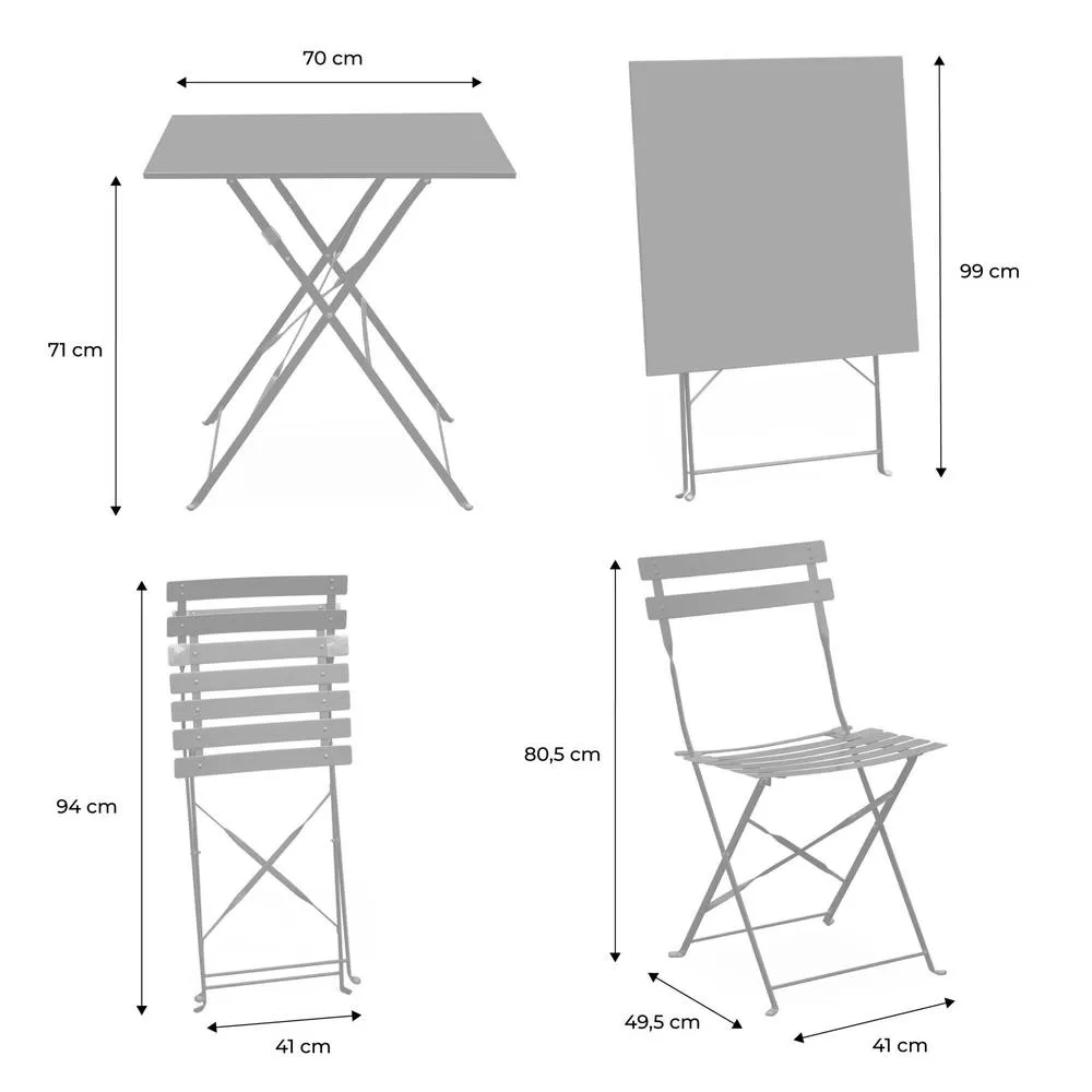 sweeek Square 2-seater folding metal bistro garden table with 2 chairs in Beige 5