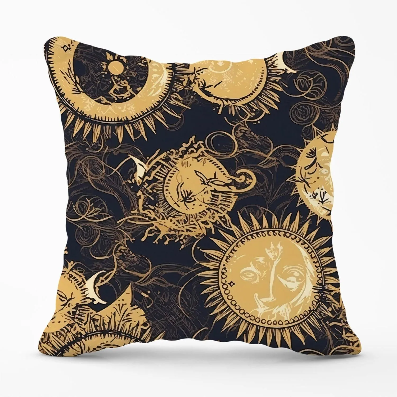 Warren Reed - Designer Moon & Sun Gold Blue Outdoor Cushion in Yellow
