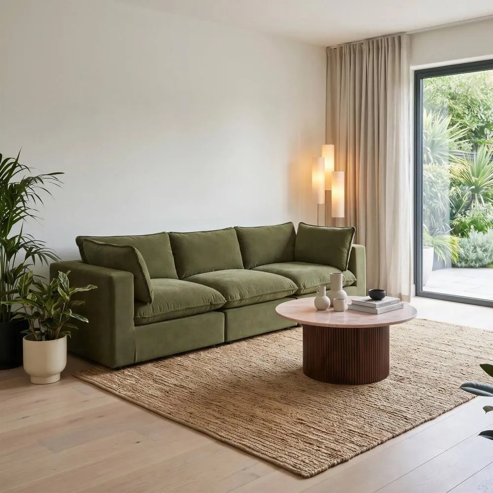 FurnitureboxUK Echo Linen-Look Fabric 3 Seater Modular Sofa in Green 5