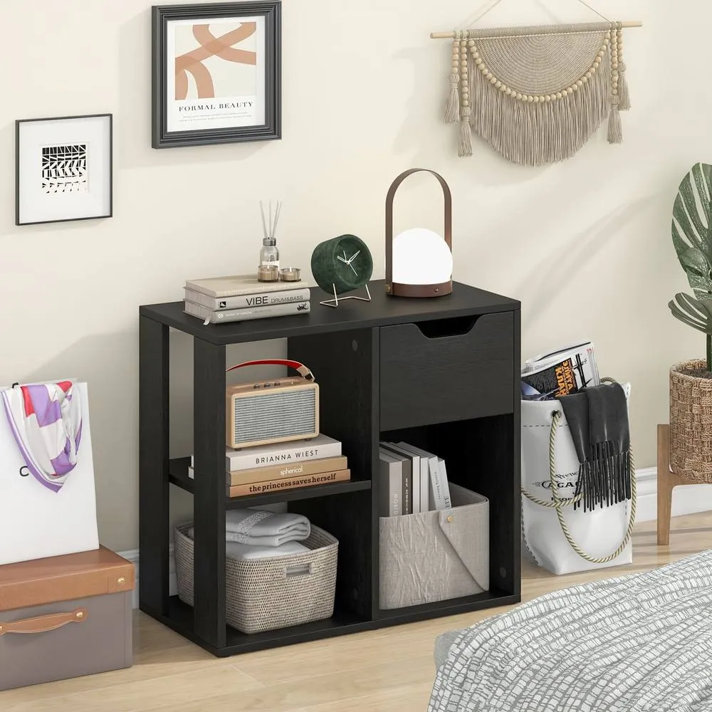 Costway 3-Cube Bookcase 2-tier Wooden Storage Shelf w/ Drawer in Black 4
