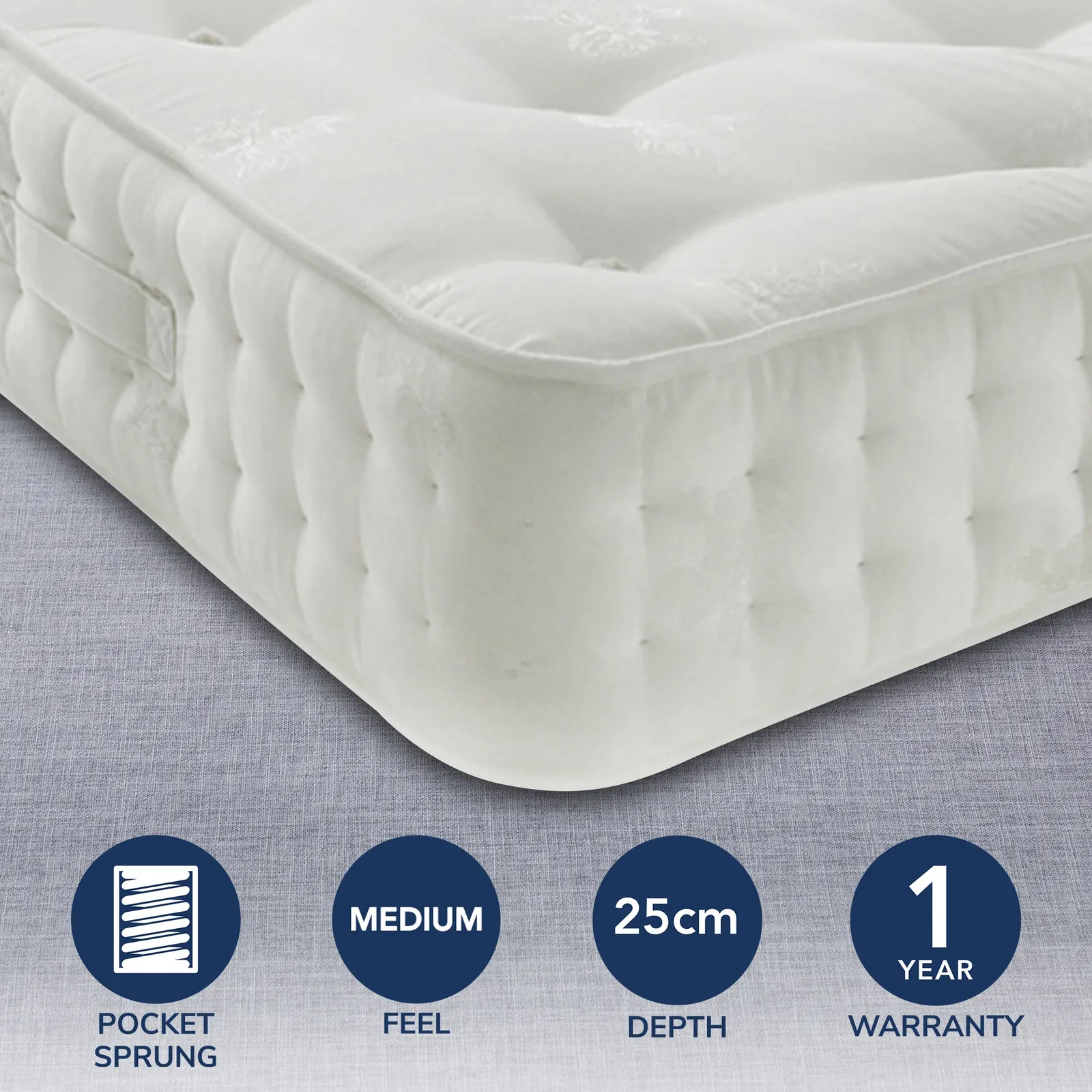 Signature Soft Damask 1800 Pocket Mattress White