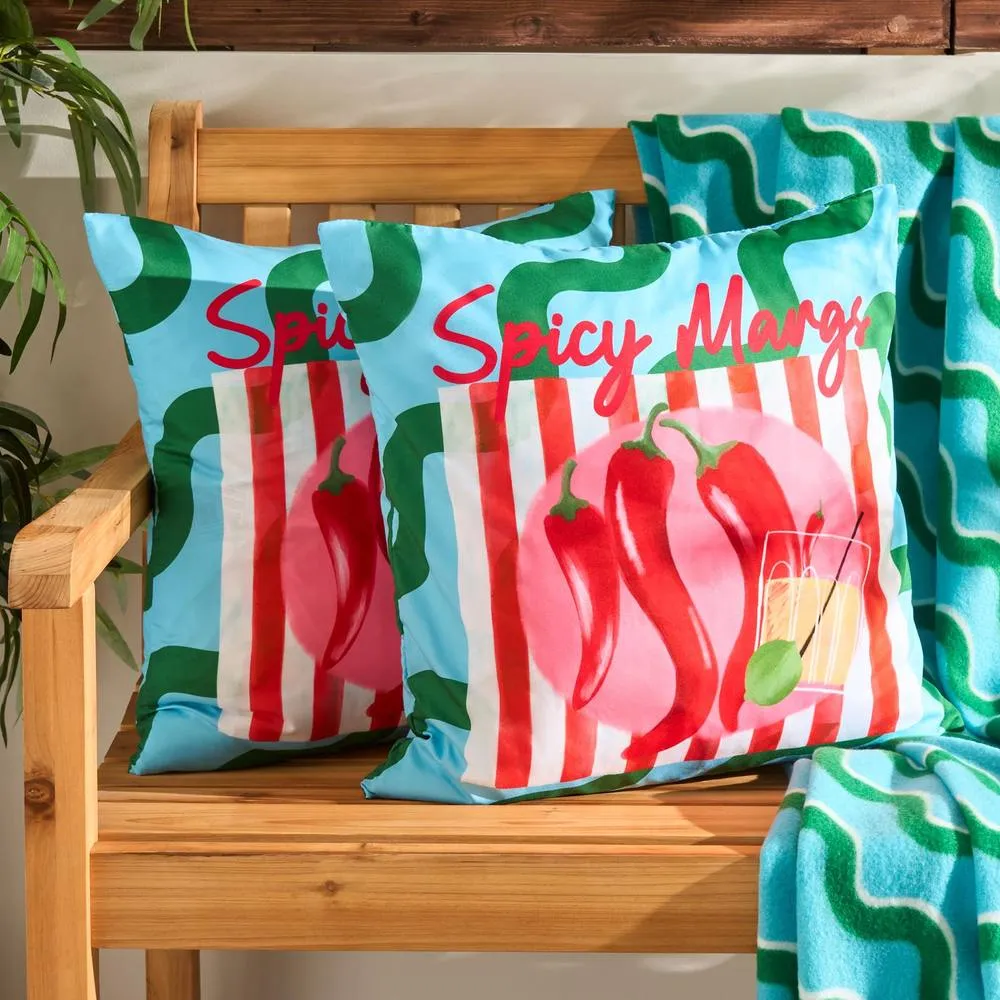 OHS 2 x Spicy Margs Garden Cushion Covers Outdoor Water Resistant