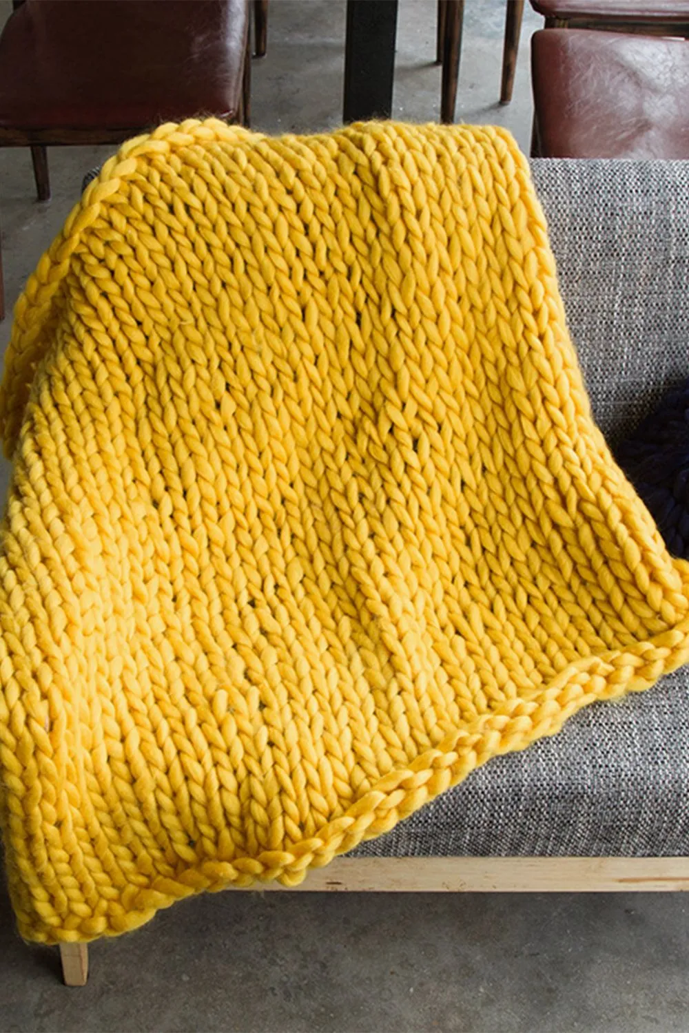 Living and Home Chunky Knit Throw Blanket 60x60cm in Yellow