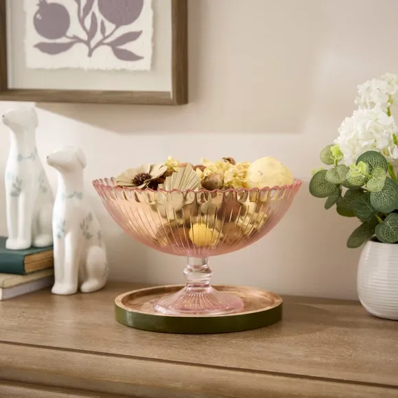 Pink Fluted Glass Footed Bowl
