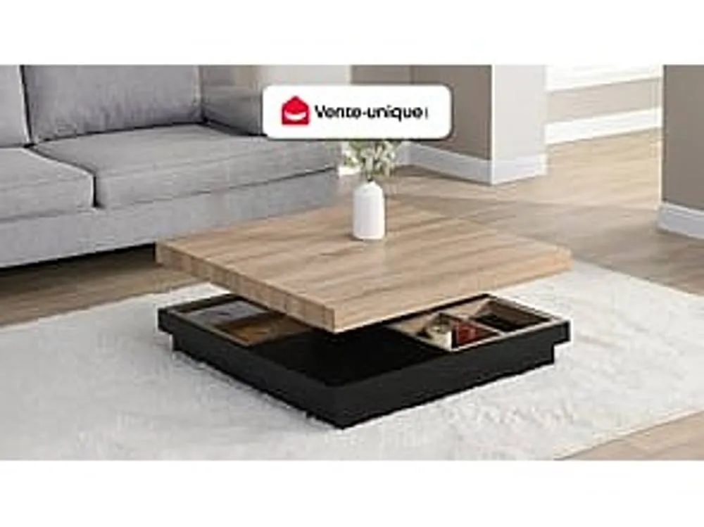 Vente-unique Swiveling Tabletop Coffee Table - Black Lacquered & Natural MDF 4