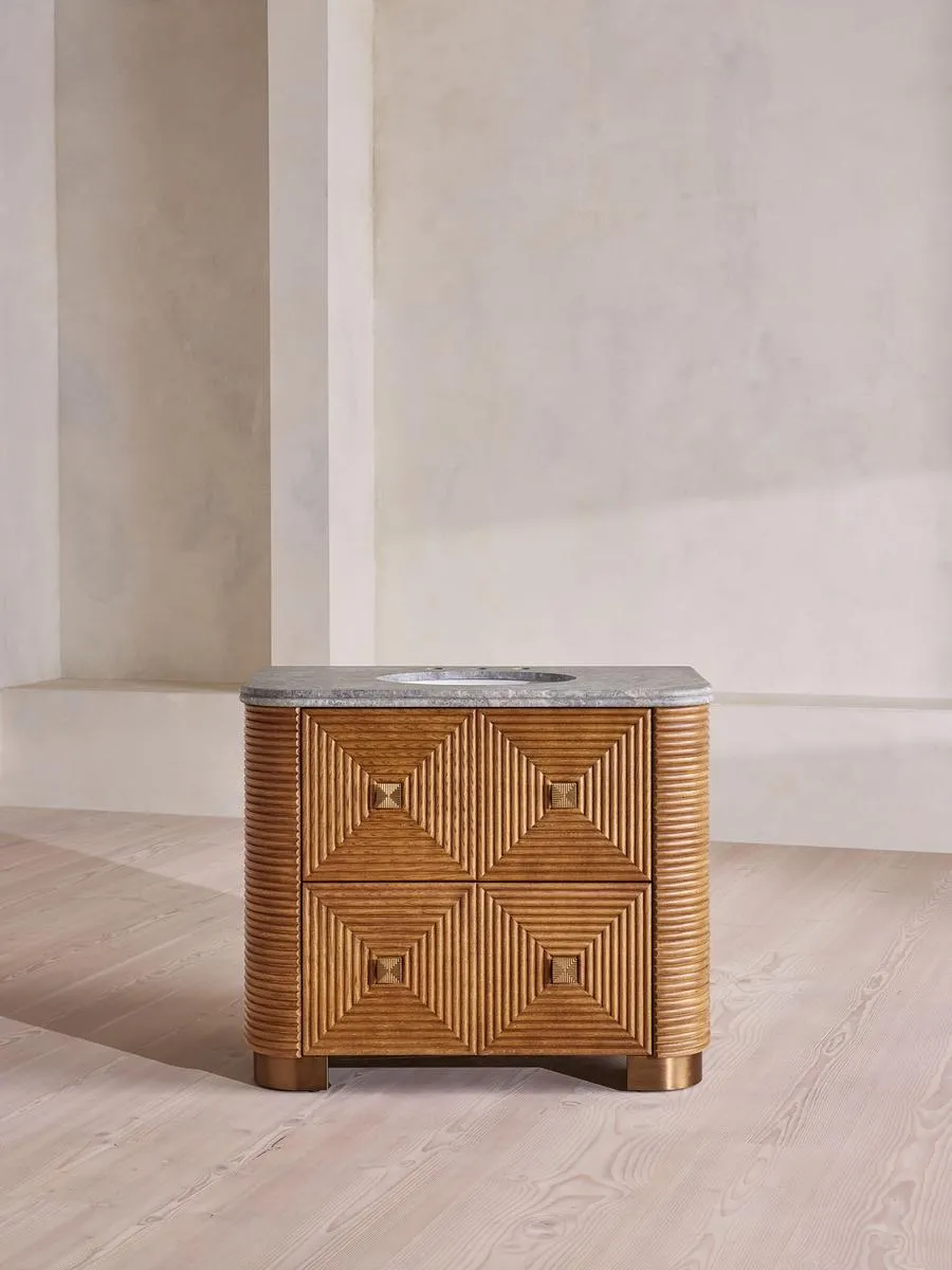 Kingsley Single Vanity Unit, Grey Emperador Marble