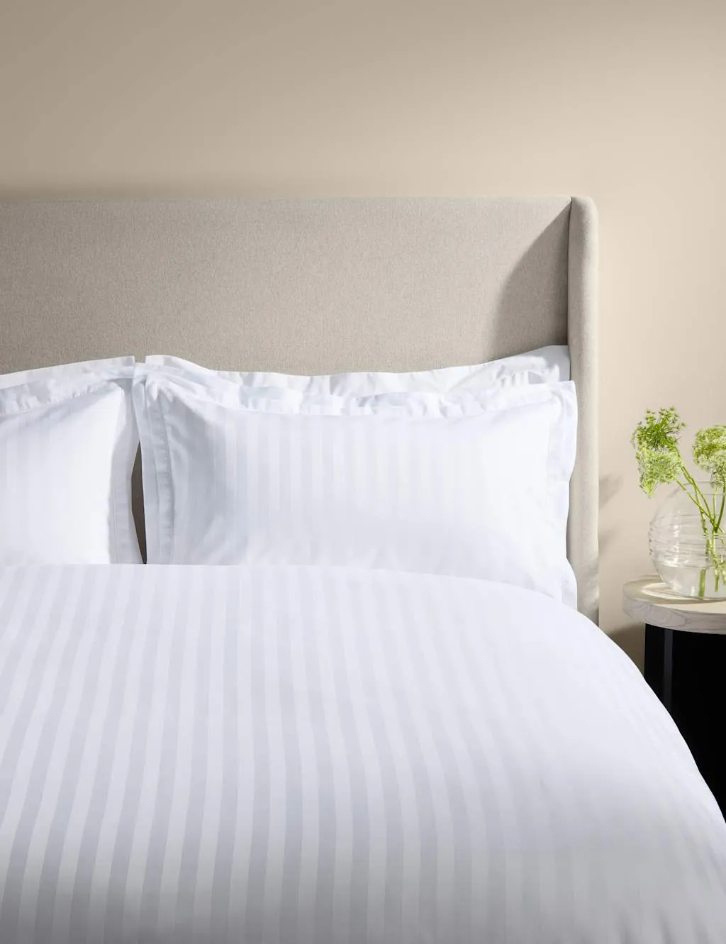 M&S X Kelly Hoppen Pure Cotton Satin Striped Bedding Set White