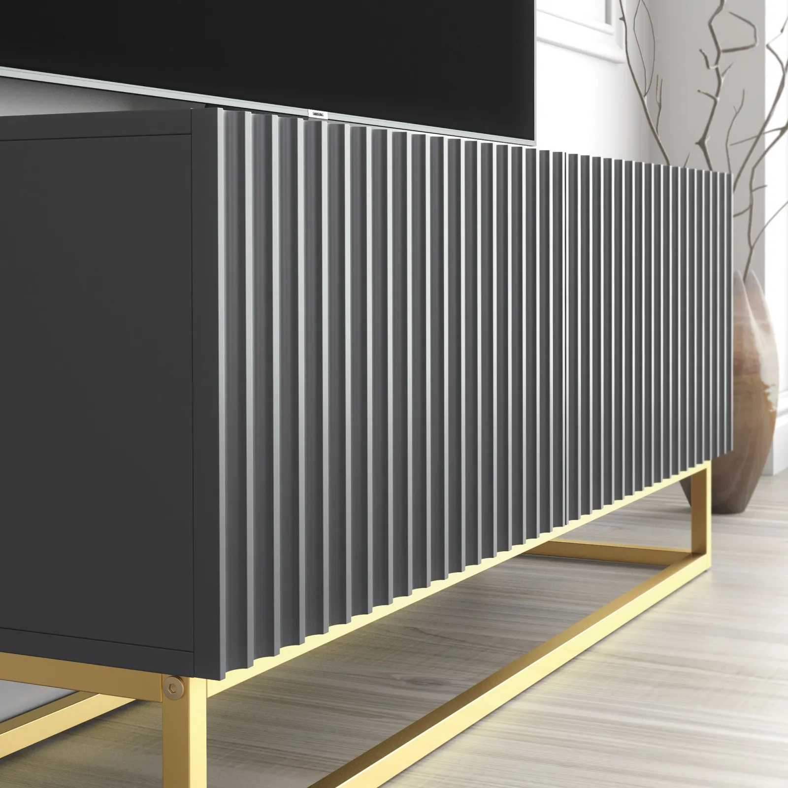 Creative Furniture Ripple TV Unit 100cm - Modern Fluted Design with Push to Open Doors in Dark Grey 4