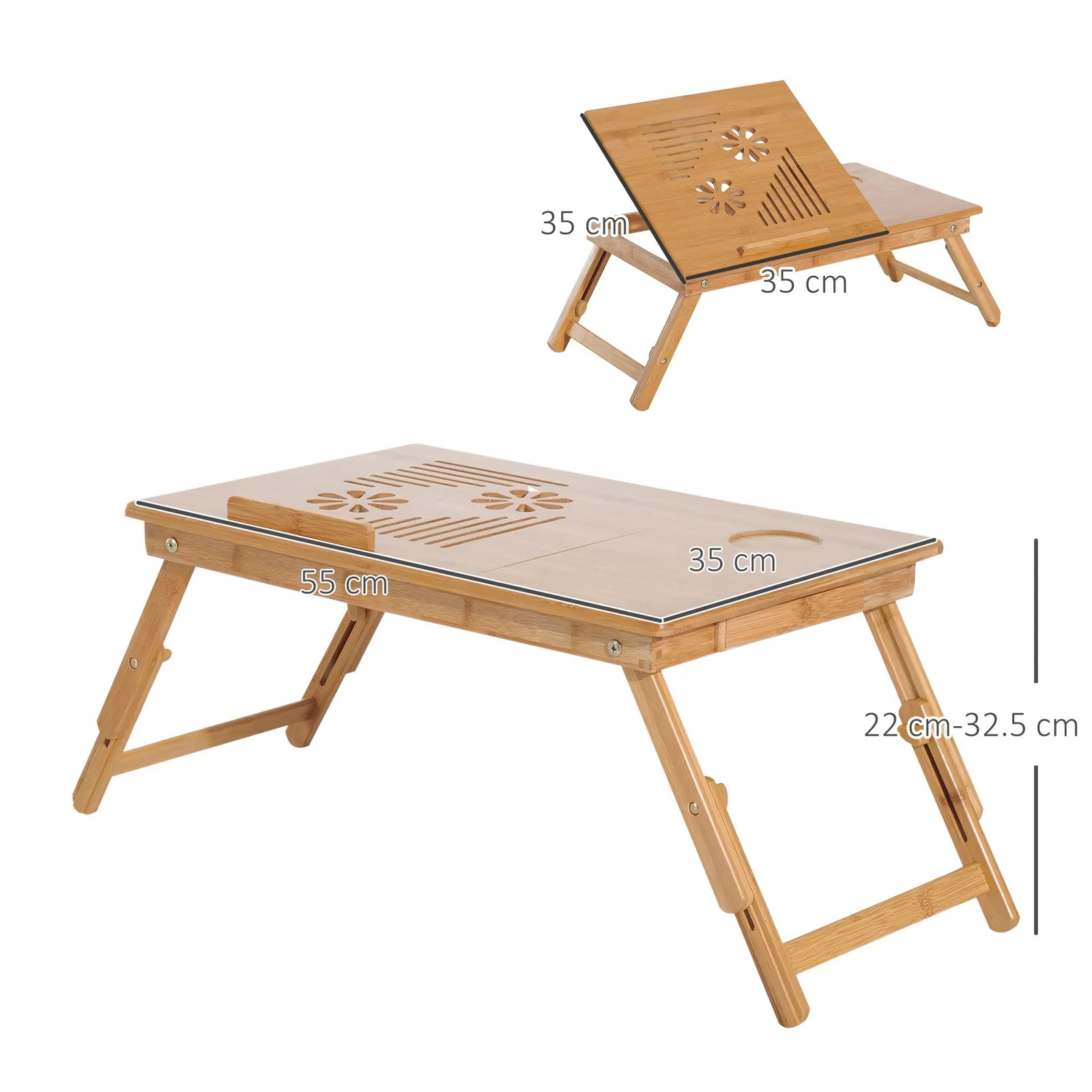 HOMCOM Portable Laptop Desk Notebook Tray PC Bed Table with Drawer Adjustable in Light Brown 3