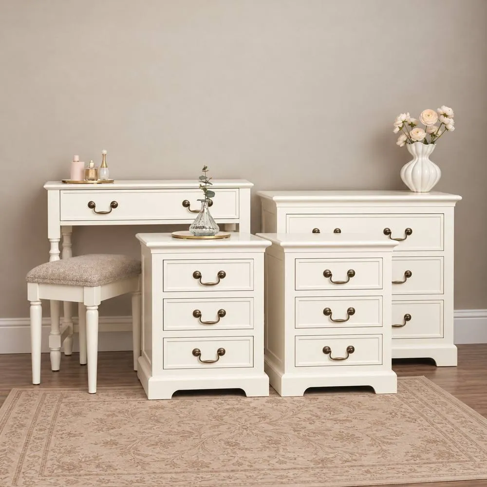 Melody Maison Chest, Dressing Table Set & Pair of Bedsides - Charlotte Ivory Range