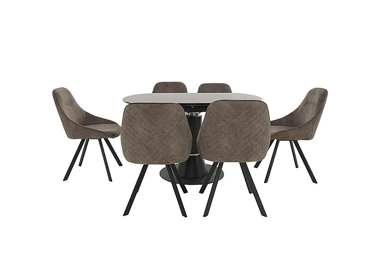 Enterprise Round Extending Dining Table and 6 Quilted Swivel Chairs Set