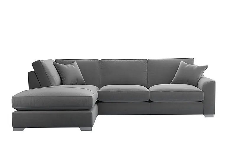 Isobel Fabric Left Hand Facing Corner Fibre Fill Sofa with Chaise End - Koala Cub with Chrome Feet