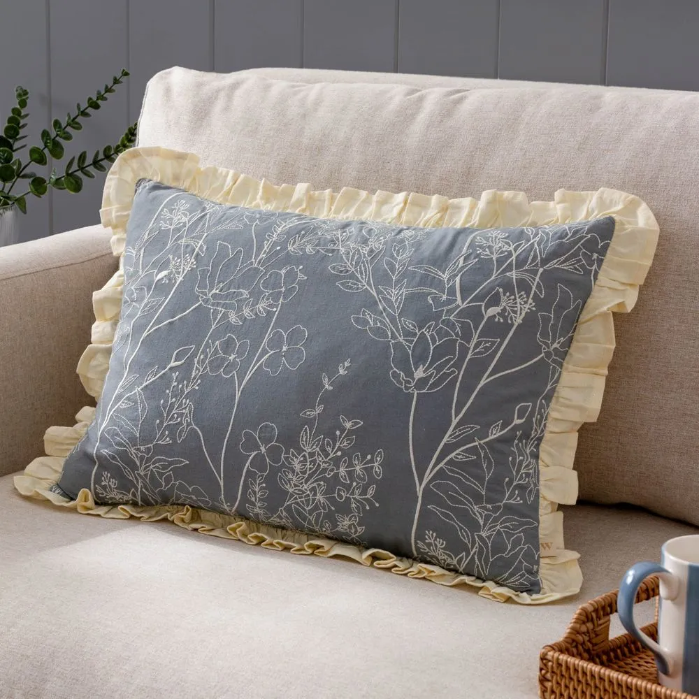 Wylder Mae Embroidered 100% Cotton Cushion in Blue