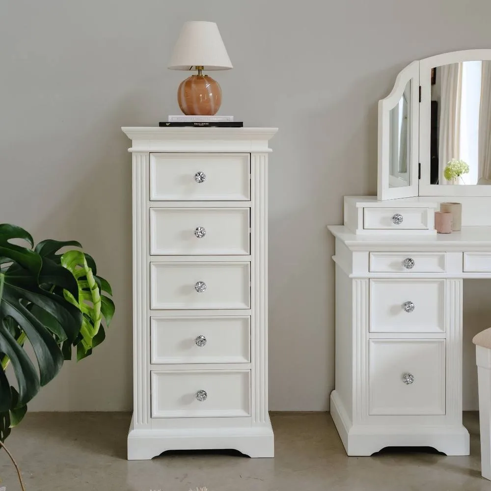 Statement Furniture Gainsborough White Tallboy with Crystal Handles