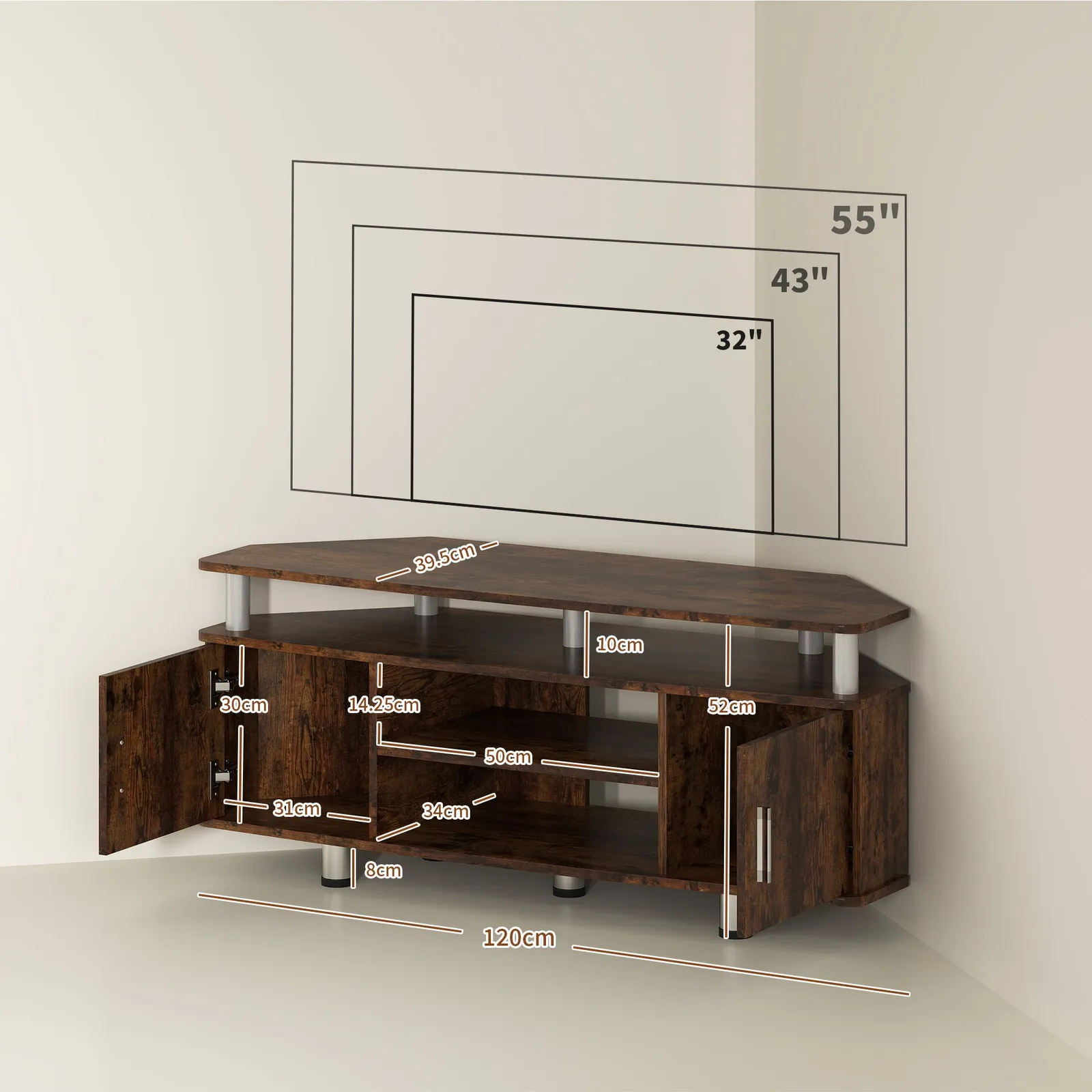 HOMCOM TV Unit Cabinet with Storage Shelves Entertainment Center Rustic Brown 3
