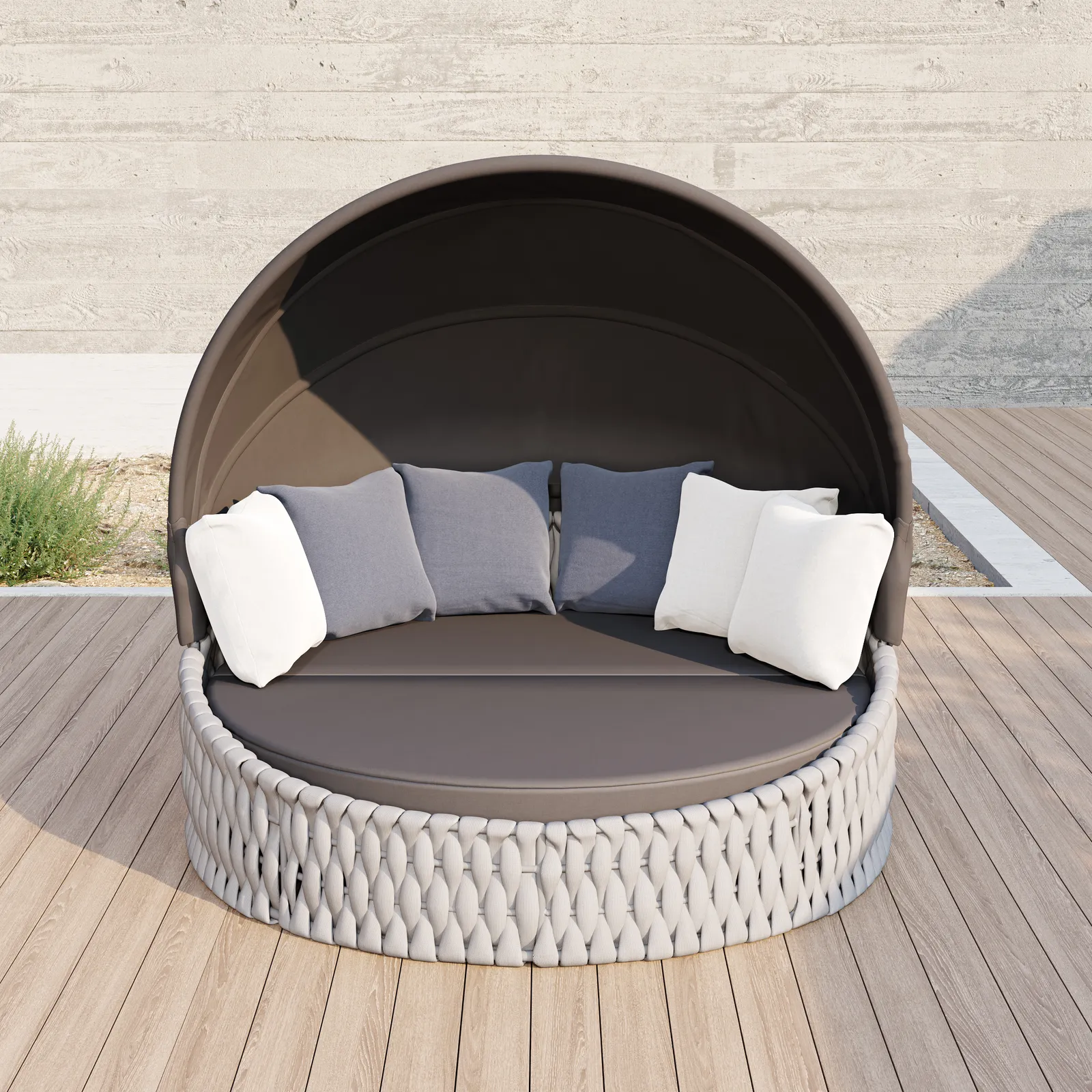 Cocaro 2 PCS Adjustable Patio Outdoor Daybed Round Sectional with Canopy Exterior Furniture in Grey Cushion & Pillow Included