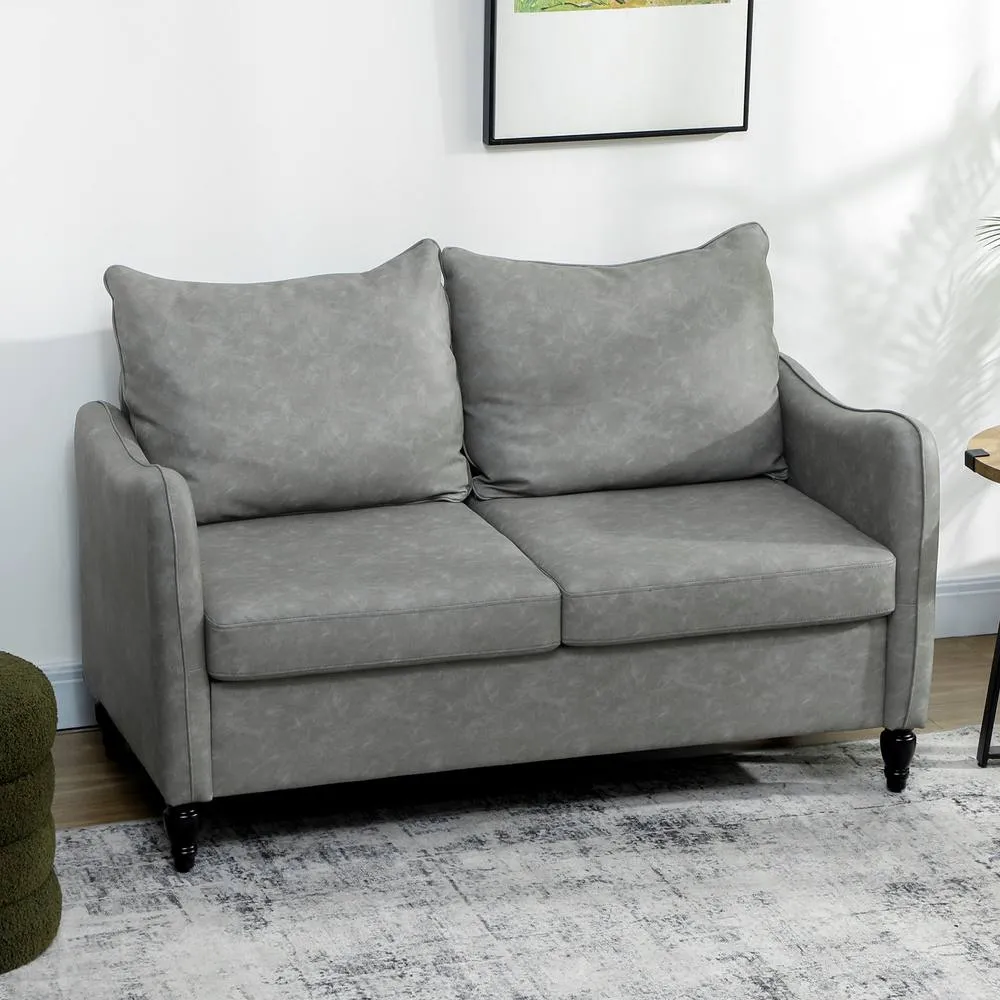 HOMCOM Modern 2 Seater Sofa, PU Leather Upholstered Loveseat Settee in Grey 2