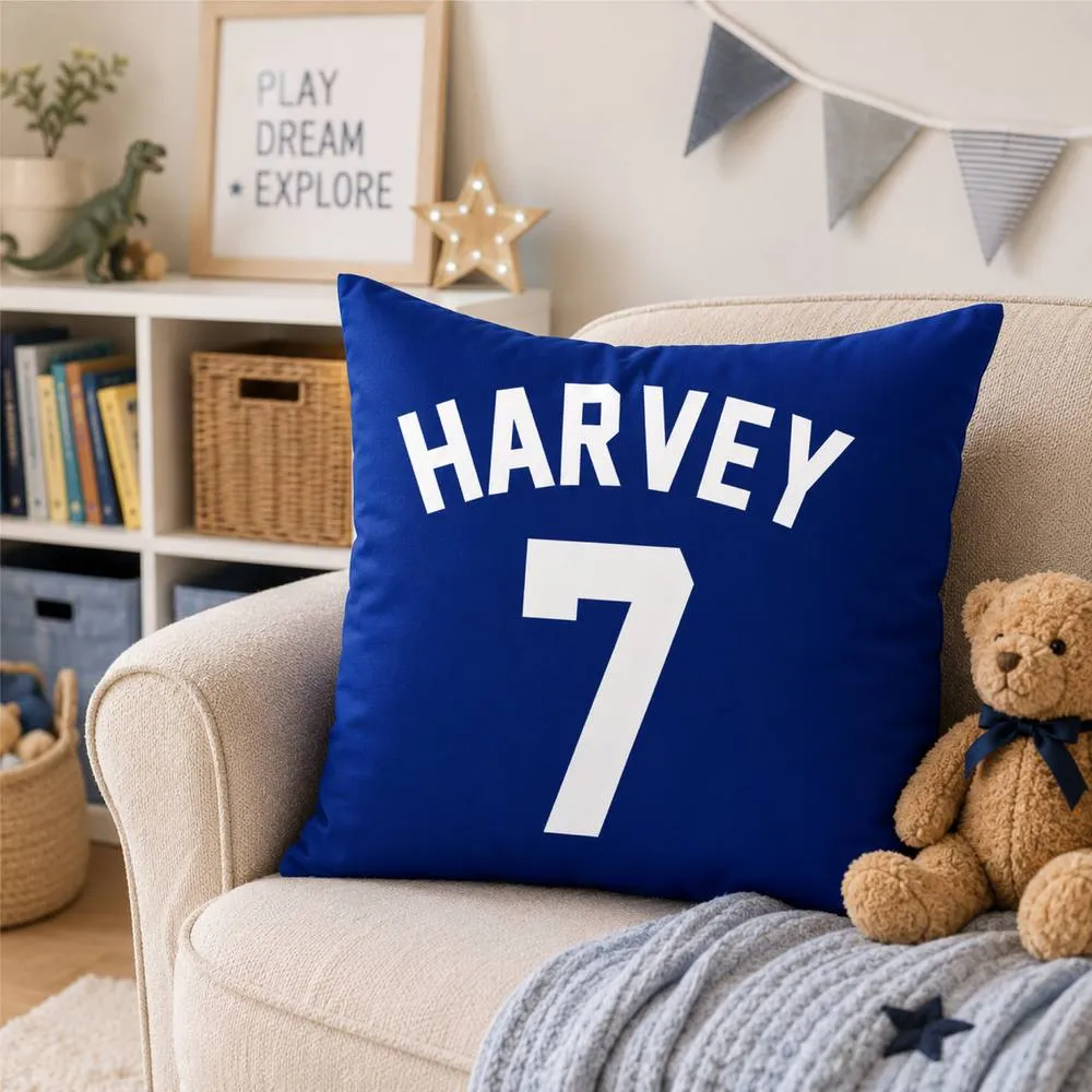 60 SECOND MAKEOVER Personalised Football Cushion Cover in Blue
