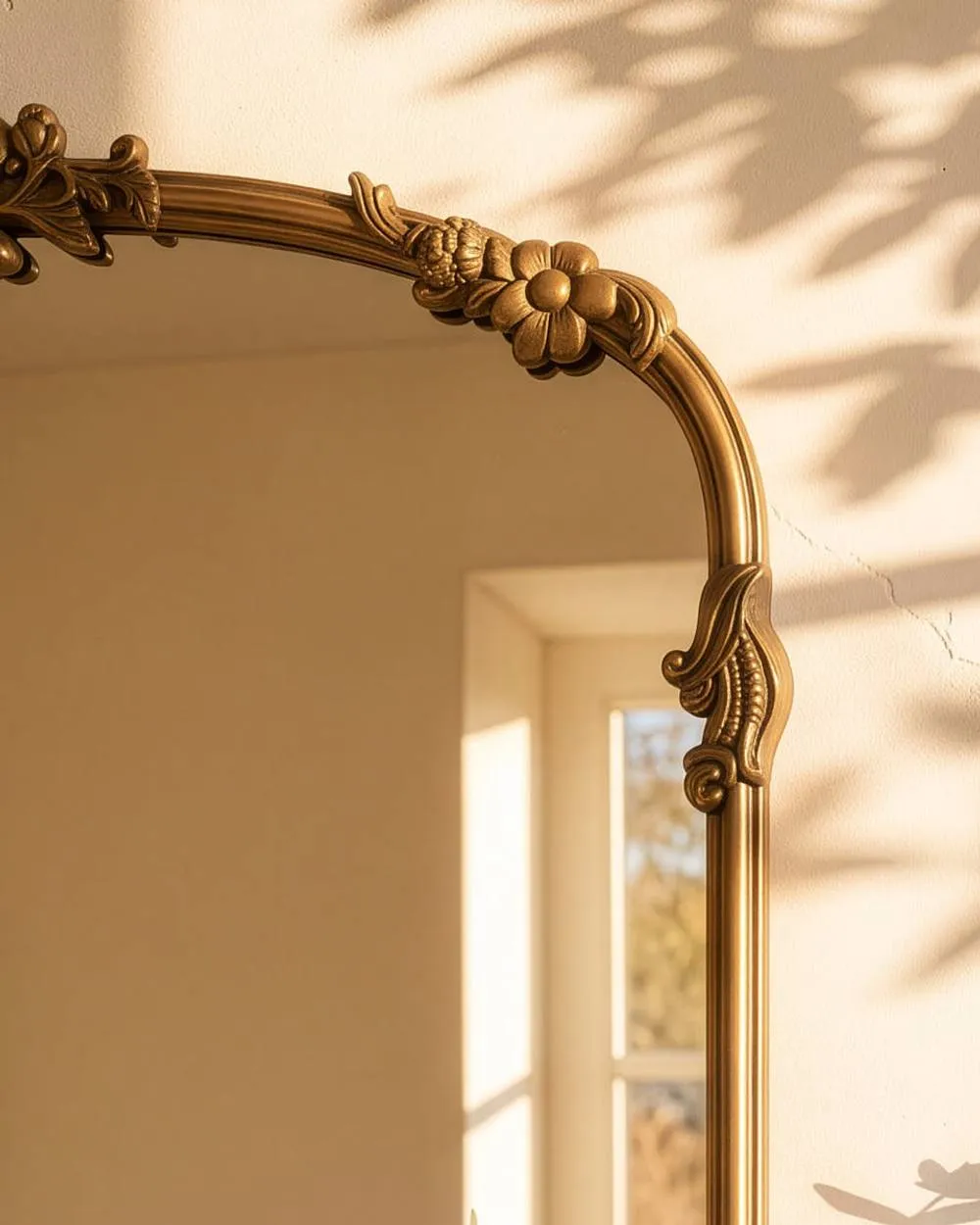 Dibor Gold Floral Crest Overmantel Wall Mirror, 91cm x 61cm 5