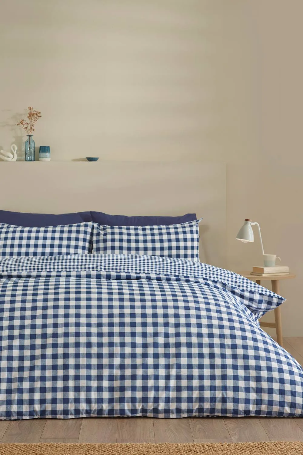 Catherine Lansfield 'Bamford Gingham Check' Reversible Duvet Cover Set in Navy 2