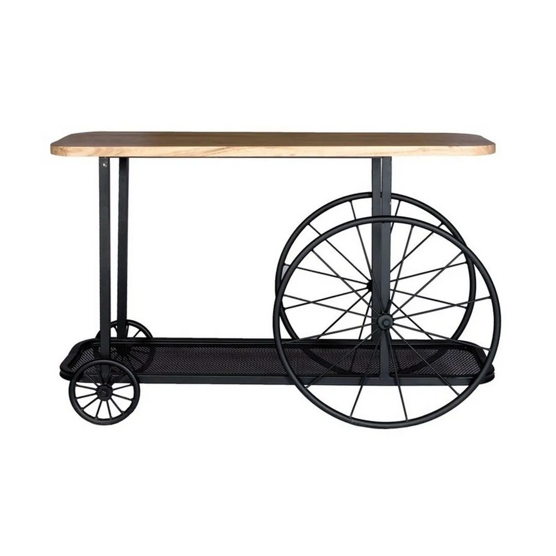 Indian Hub Craft Wheel Console Table - Solid Mango Wood - L40 x W120 x H80 cm in Brown