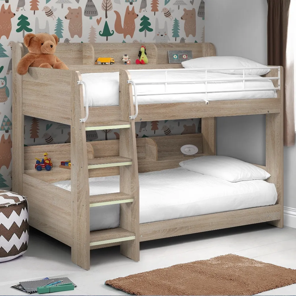 Domino Oak Wooden and Metal Kids Storage Bunk Bed Frame - 3ft Single