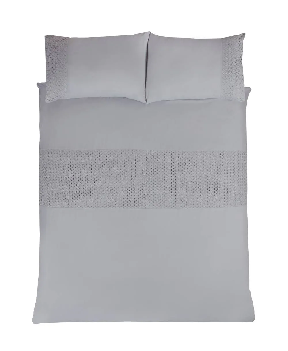 Smart Living Luxury Super Soft Stylish Lace Panel Duvet Cover with Pillowcases in Silver 2