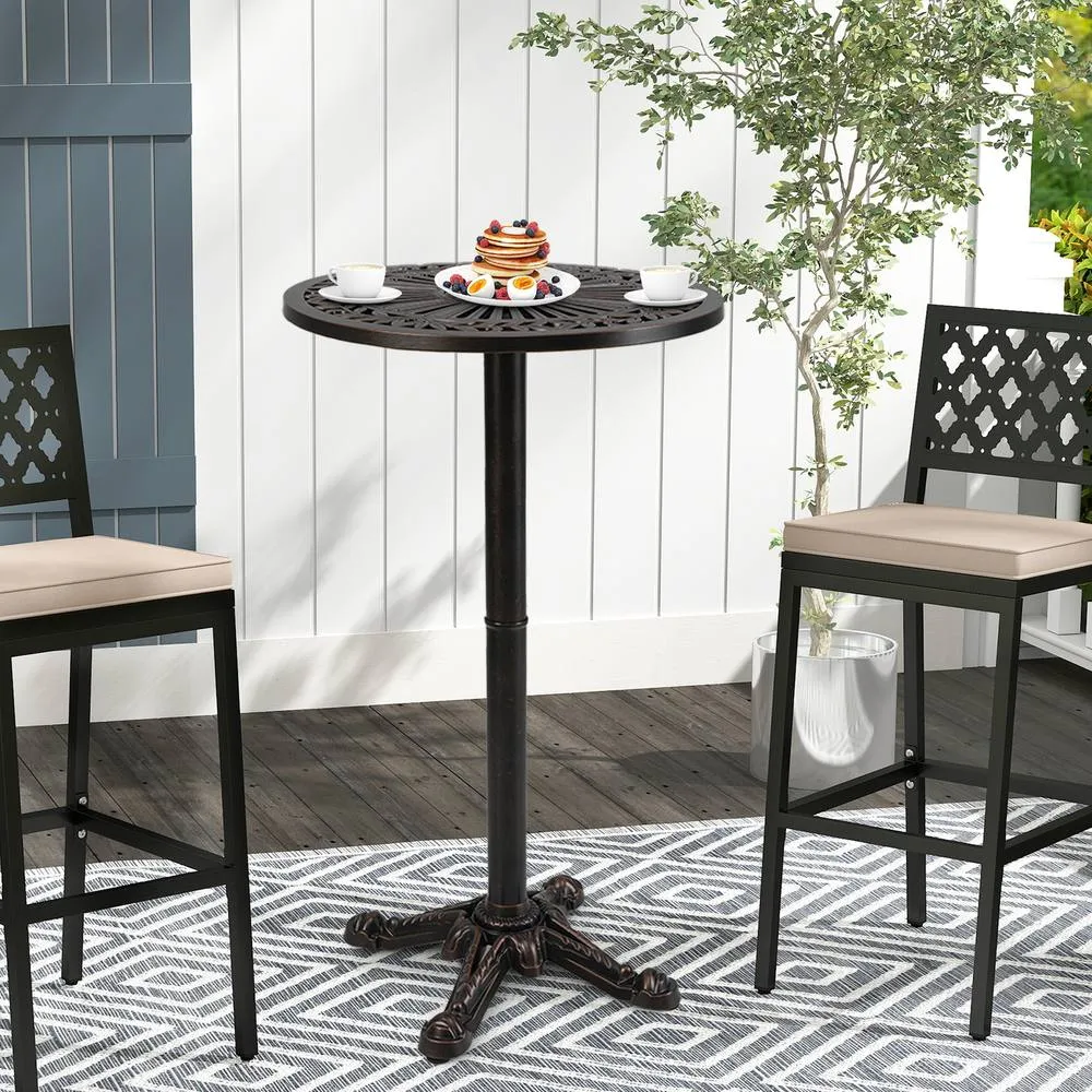 Costway 61cm Patio Round Bar Table Cast Aluminum High Top Table-Bronze in Bronze